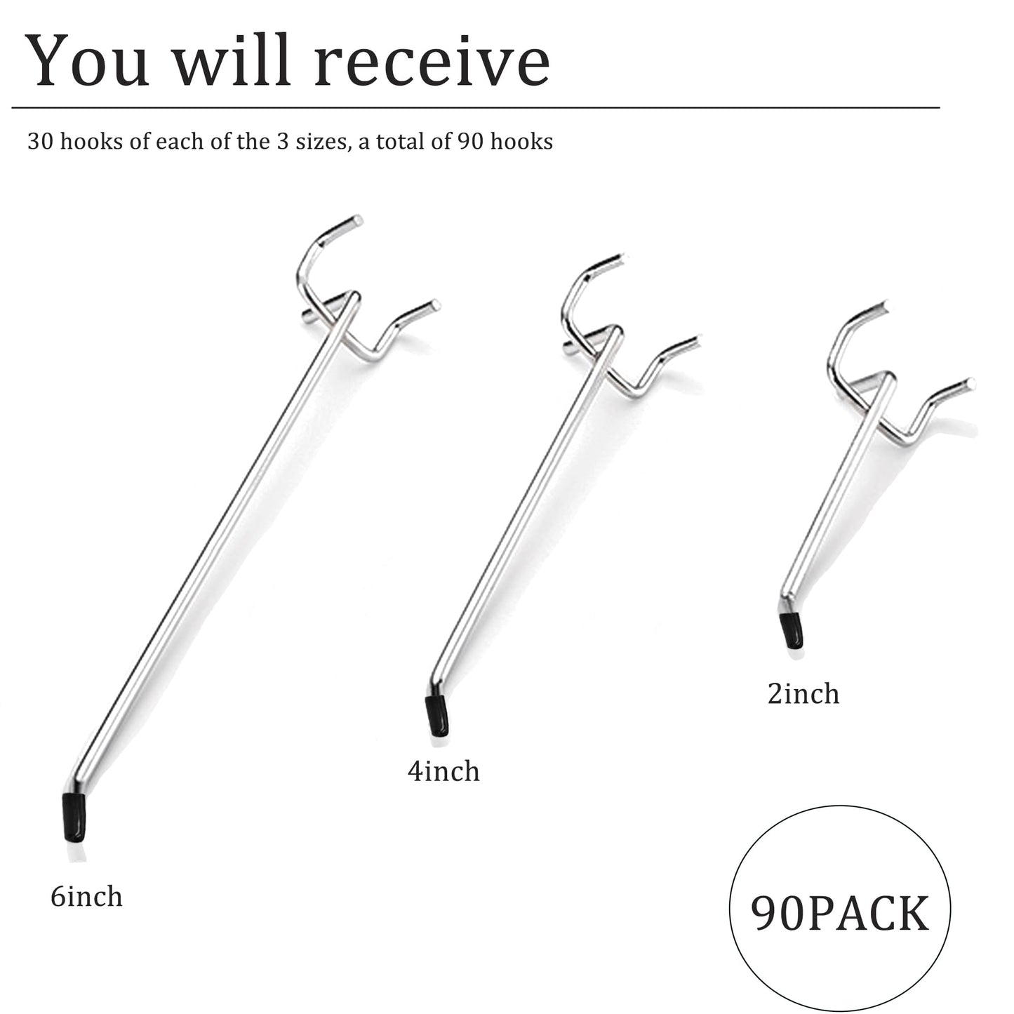 Wohegyy pegboard Hooks, Heavy Duty Peg Board Organizer Accessories,Metal Hooks for pegboard,peg Board Hooks for Hanging for 1/4" Pegboard Hanging Tools Garage (90 Pack)"