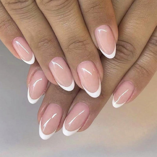 FJSMTOPl Press on Nails - White French Tip Fake Nails - Short False Nails Press ons - Acrylic Glue on Nails - Cute Artificial Stick on Nail for Women Manicure 24pcs