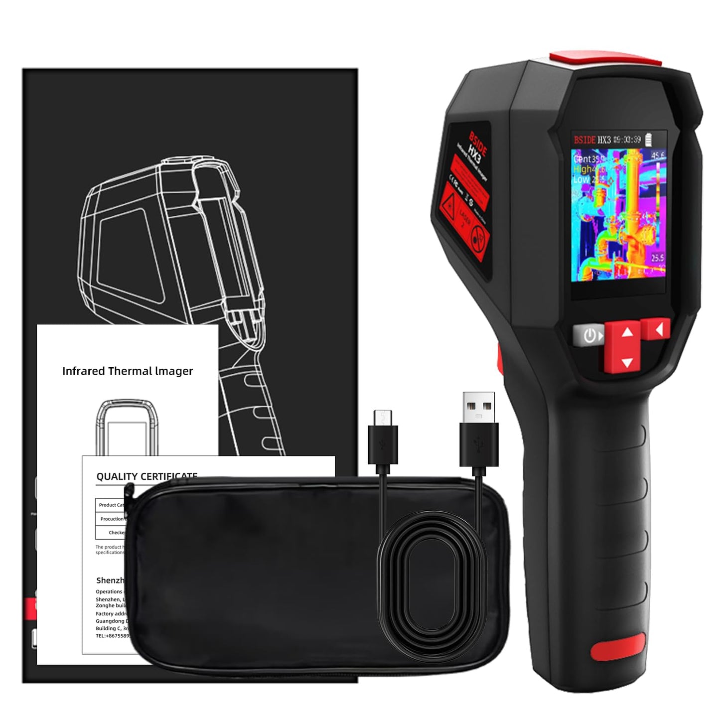 BSIDE Thermal Imaging Camera 240×240 Resolution 15 Color Palettes Infrared Thermal Camera -4°F to 1022°F 25Hz Rechargeable Handheld Thermal Imager with Laser Pointer 50°FOV for Home Inspection HVAC