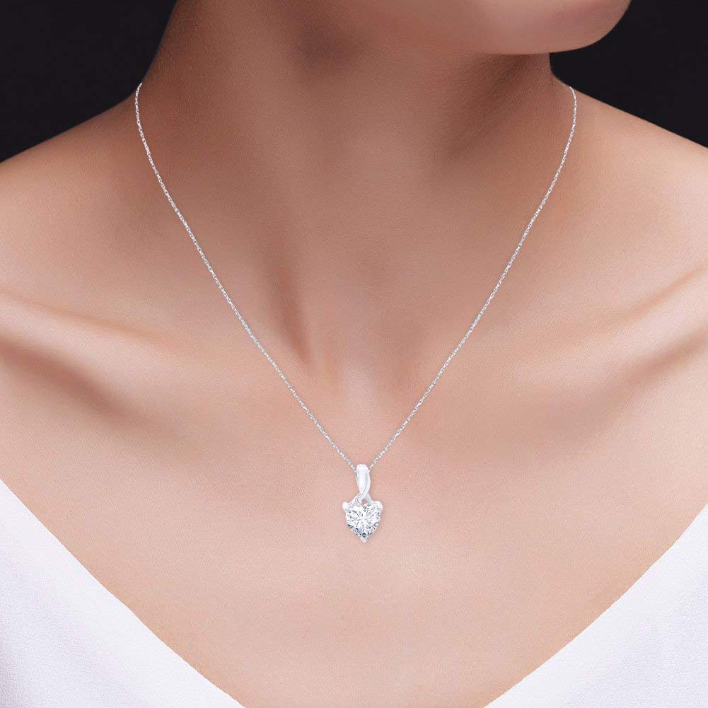 Heart-Shaped Simulated White Sapphire & Round Diamond Accent Pendant Necklace & Earrings Set for Women in 14K Gold Plated 925 Sterling Silver, 18" Rope Chain & Push Backs, Elegant Jewelry Gift