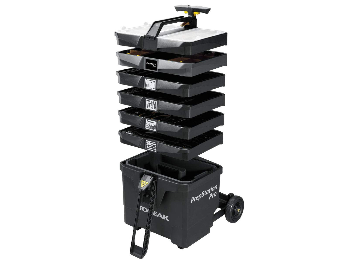Topeak PrepStation Pro Bike Tool Station – Professional Rolling Workshop with 55 Tools (85 Functions), 7 Compartments, Extendable Base, Lift Handle & 5” Wheels for Mobile Bike Maintenance