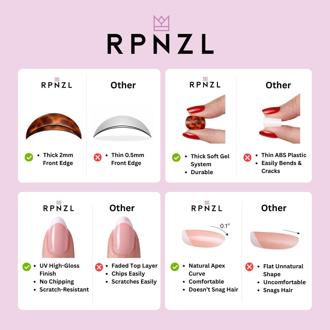 RPNZL Press On Nails - Black Tie | Black French Tip Press on Nails with 3D Bow Design - Soft Gel Almond Fake Nails I 32 Nails, 16 Sizes Kit with Glue and Adhesive Tabs I Female Founded