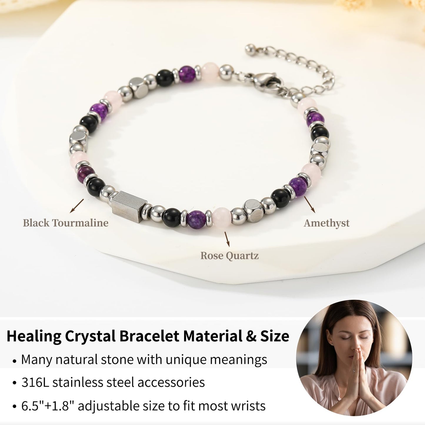 ESPVO Anxiety Relief Bracelet for Women Items Gifts Stress Healing Crystals Kalm Bracelet Menopause Depression Amethyst Anti Comfort Panic Attack Worry Jewelry Natural Stones Easter Basket Stuffers