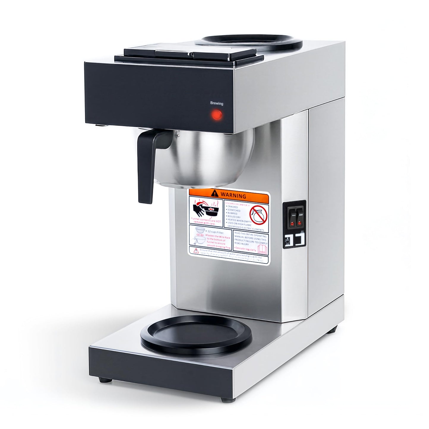 SYBO 12 Cup Coffee Maker Commercial, Pour Over Coffee Maker Brewer, Industrial Stainless Steel Cafetera with 2 Warmers