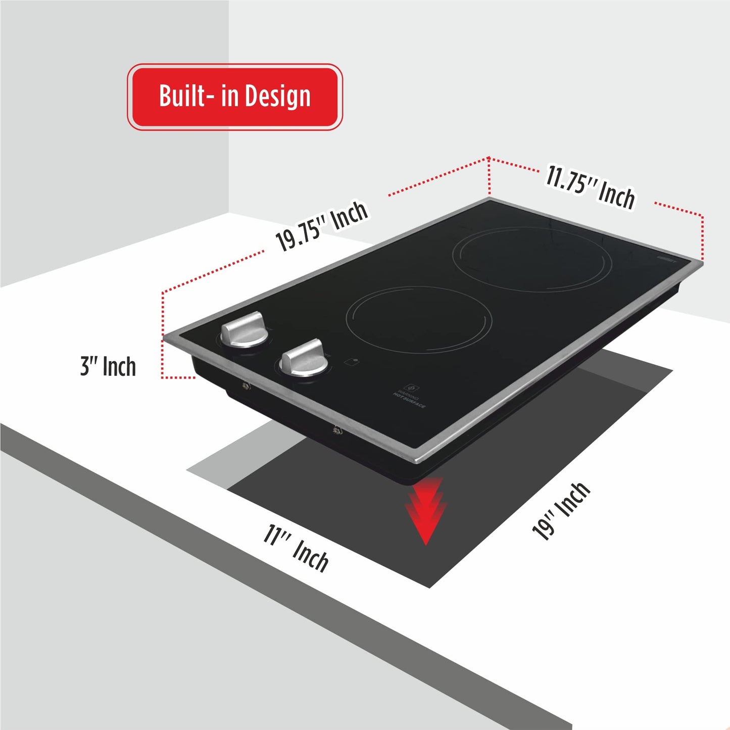Summit CR2B12ST 12" Wide 115V 2-Burner Radiant Cooktop, Black Ceramic Glass, 1400W, ADA Compliant, Safety Heat Indicator, Easy to Clean, Cord Included, Hotel Suites, Extended Stay, Apartments, House