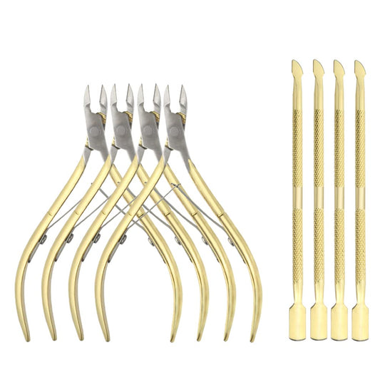 XINMEIWEN 8Pieces Cuticle Trimmer Cuticle Nipper Cuticle Remover Cuticle Cutter with Cuticle Pusher Stainless Steel Cuticle Cutter Clipper Nail Tools for Fingernails and Toenails (Gold)