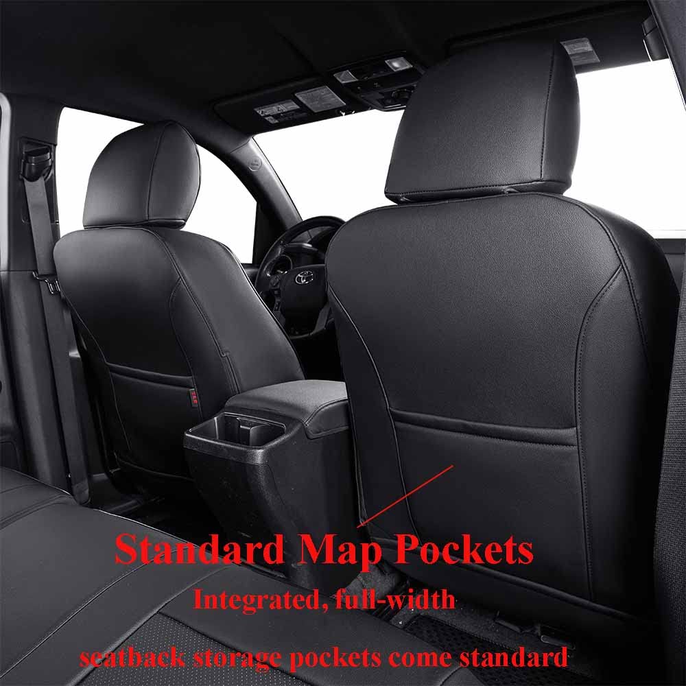 EKR Custom Fit Tacoma Leather Car Seat Covers for Select Toyota Tacoma 2012 2013 2014 2015 (Regular Seats) - Full Set,Leather(Black)