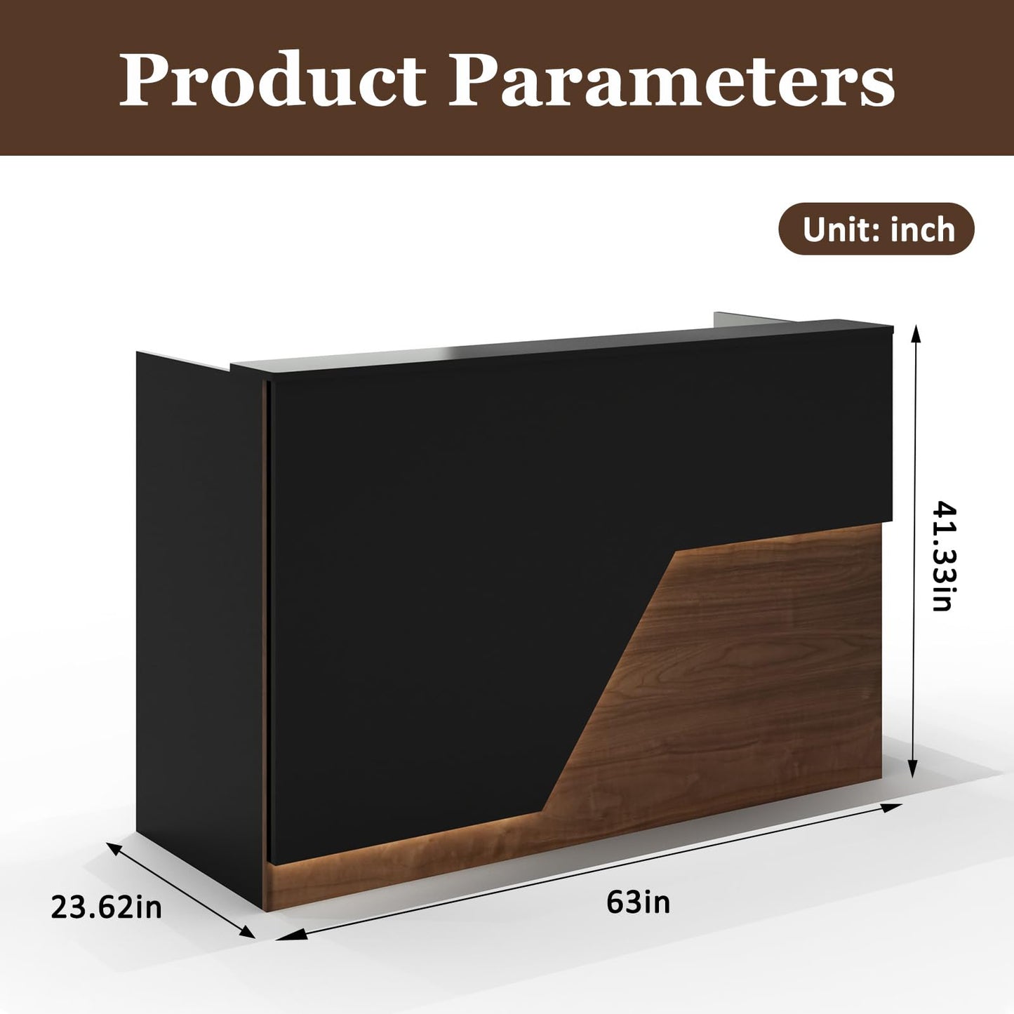 YTElantivo 63" Modern L-Shaped Reception Desk with Counter LED Light,Front Desk Reception Counter with Cable Grommet, Office Receptionist Desks for Office, Salon, Retail Checkout Stand
