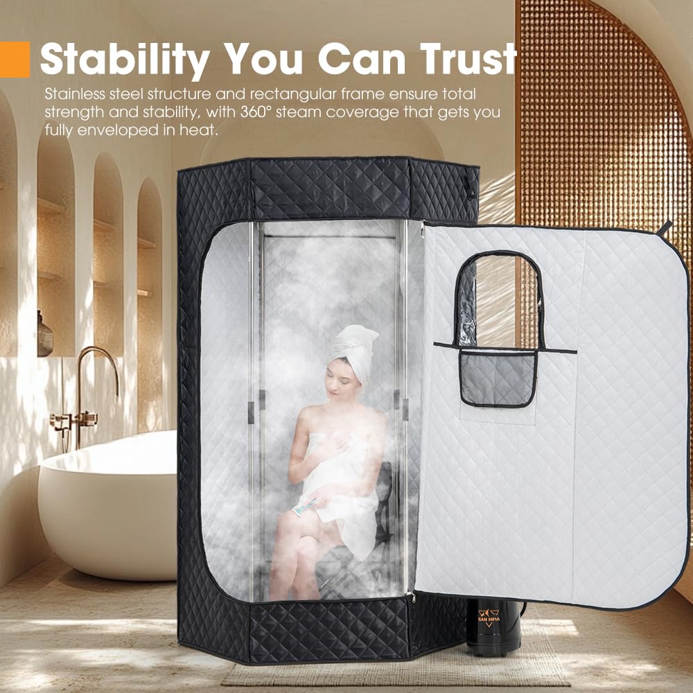 SAN HIMA Portable Sauna for Home - Personal Red Light Therapy Steam Sauna Box at Home Spa with 3L 1500W Steamer, 9 Levels Heat, 90 Minute Timer, Foldable Chair, Remote Control for Indoor Outdoor