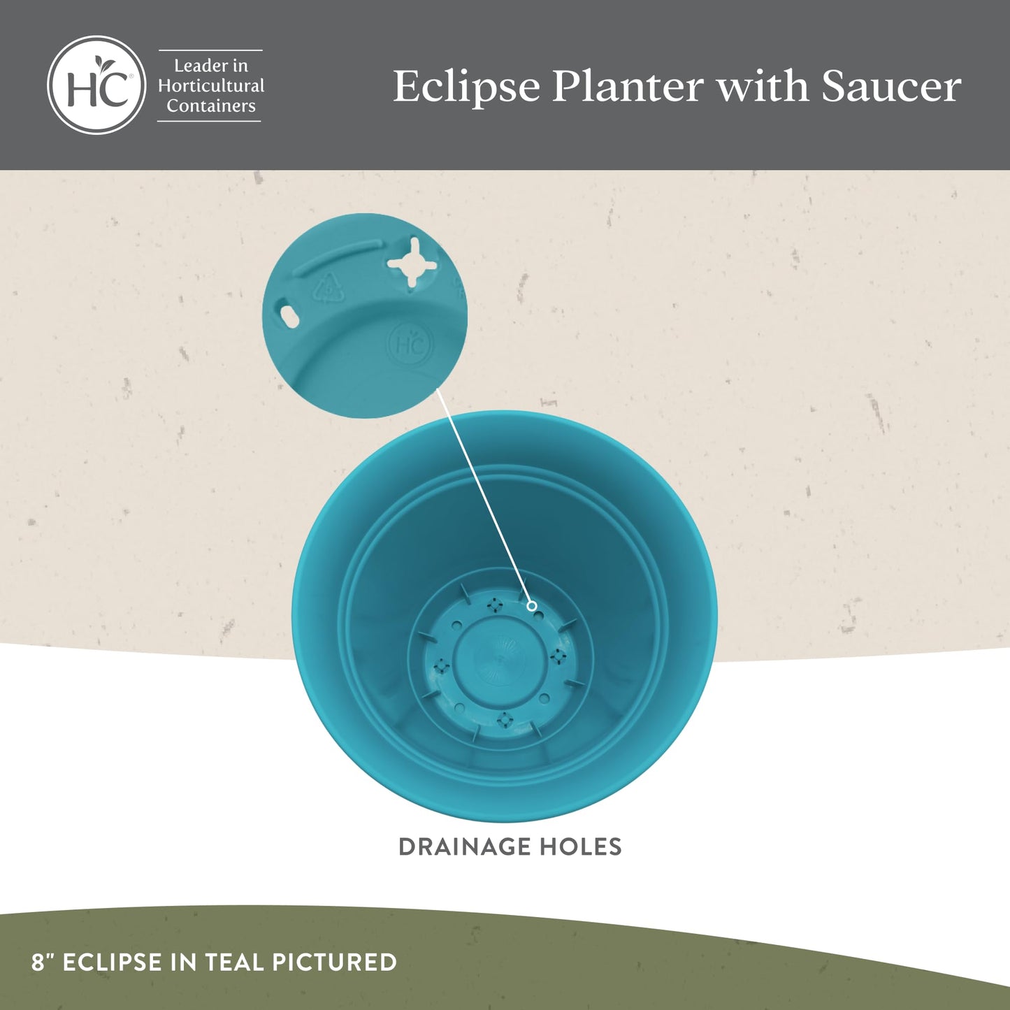 The HC Companies Eclipse Round Planter with Saucer - Outdoor & Indoor Plant Pot with Drainage Holes - Lightweight, UV-Resistant Plastic Pots for Plants, Flowers & Herbs (20" Warm Gray, Pack of 1)