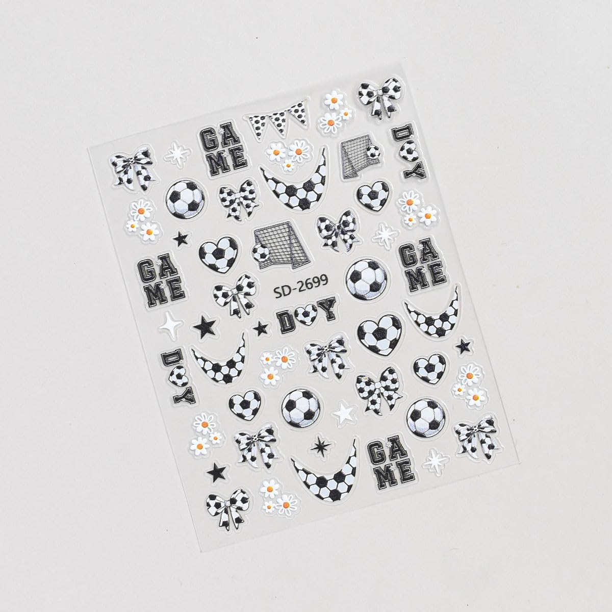 Football Nail Stickers World Cup Nail Stickers for Nail Art Black White Nails Decals with Flower Design Nails Charms Supply for Women Manicure Decoration Accessories
