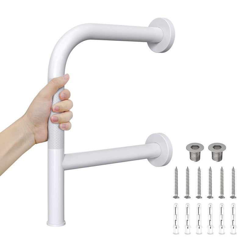 Bathtub Safety Rail with Double Grip, Munzong 16 Inch F-Shape Anti-Slip Shower Grab Bar for Seniors Handicap, Heavy Duty 300lb Support Wall Mounted Bathtub Handle, Standing Balance Aid for Elderly