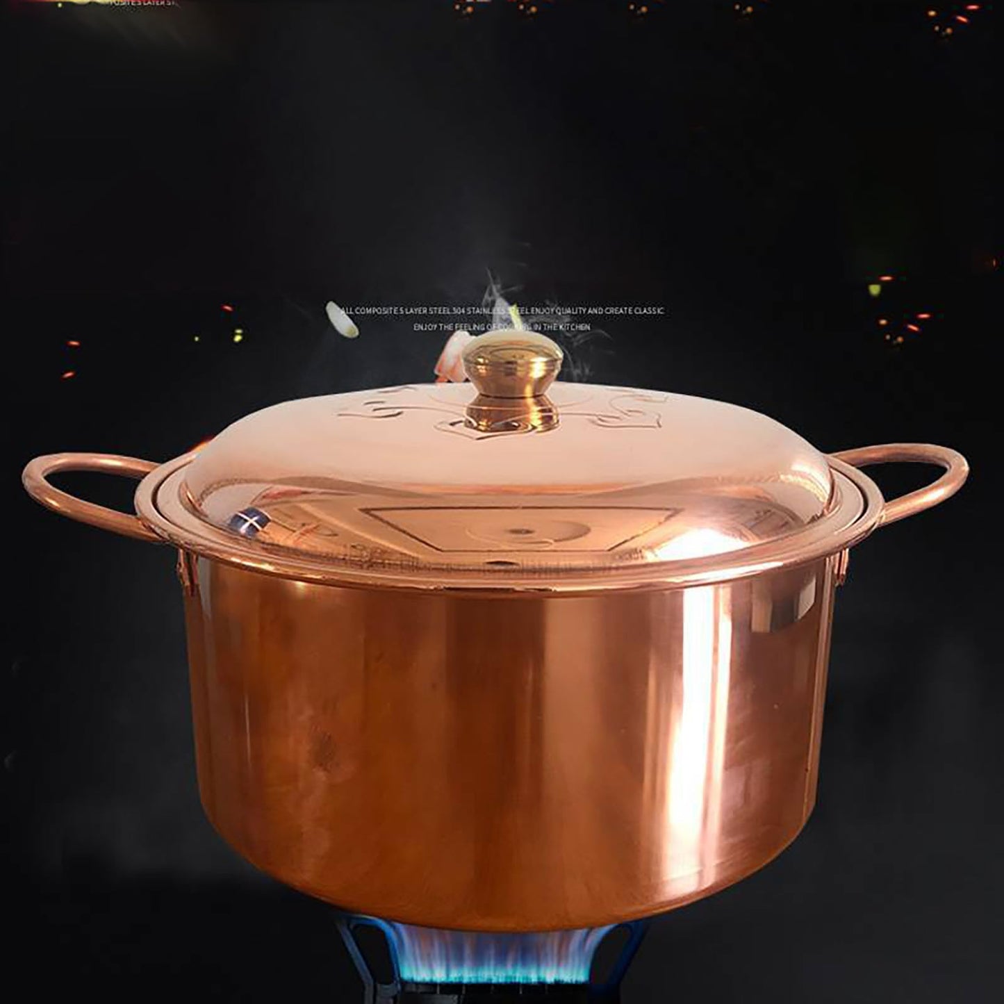 CVQWRJH Extra-thick Copper Hot Pot Pure Copper Tin Lined Cooking Pot, Copper Vintage Cooking pot, Chinese Style Induction Cooker Copper Hot Pot Handcrafted Copper Pot shabu Lamb Soup Copper Pot,28cm/1