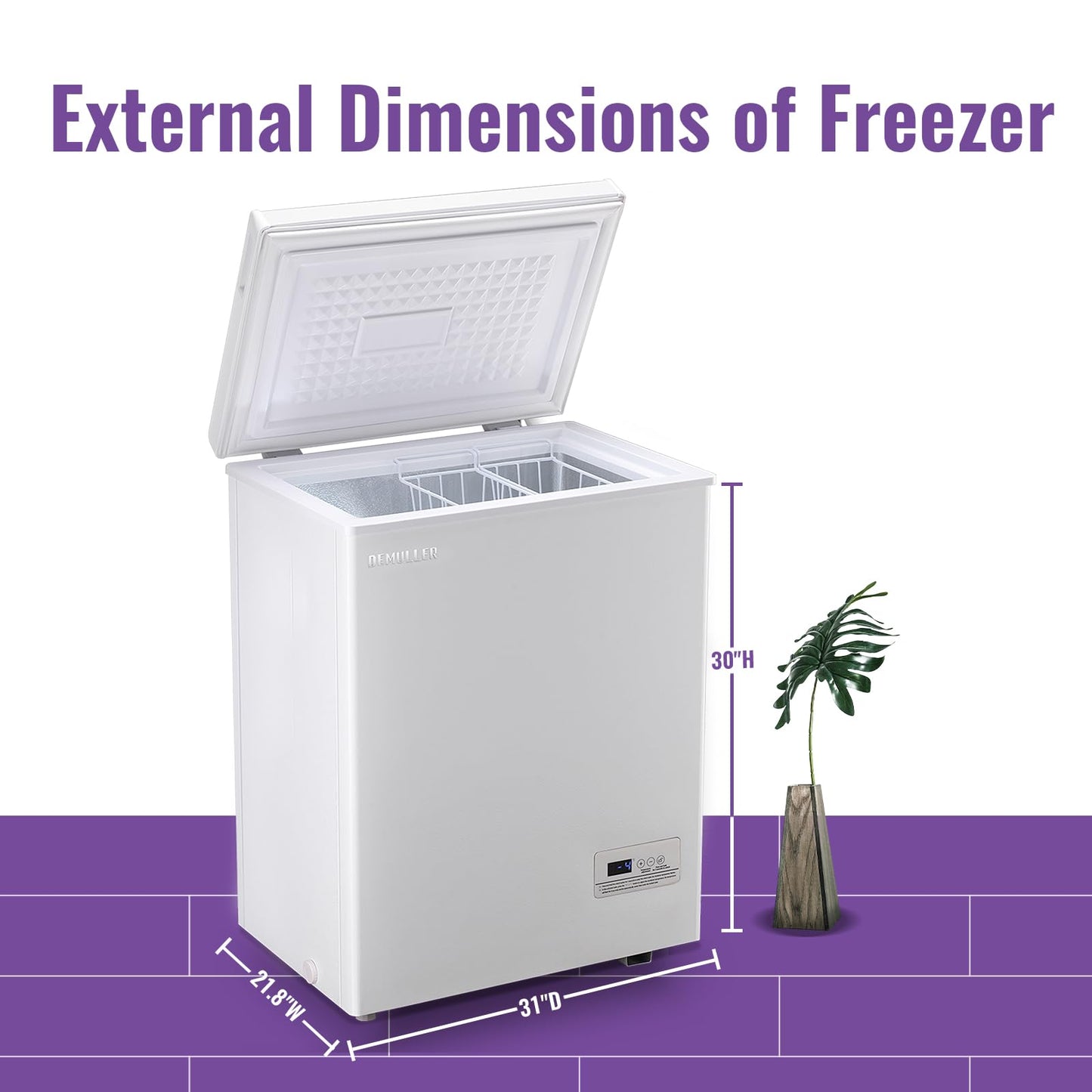 DEMULLER Small Chest Freezer Deep Freezers with Electronic Control Panel Top Open Door 2 Removable Baskets for Apartment Dorm Office Freestanding White