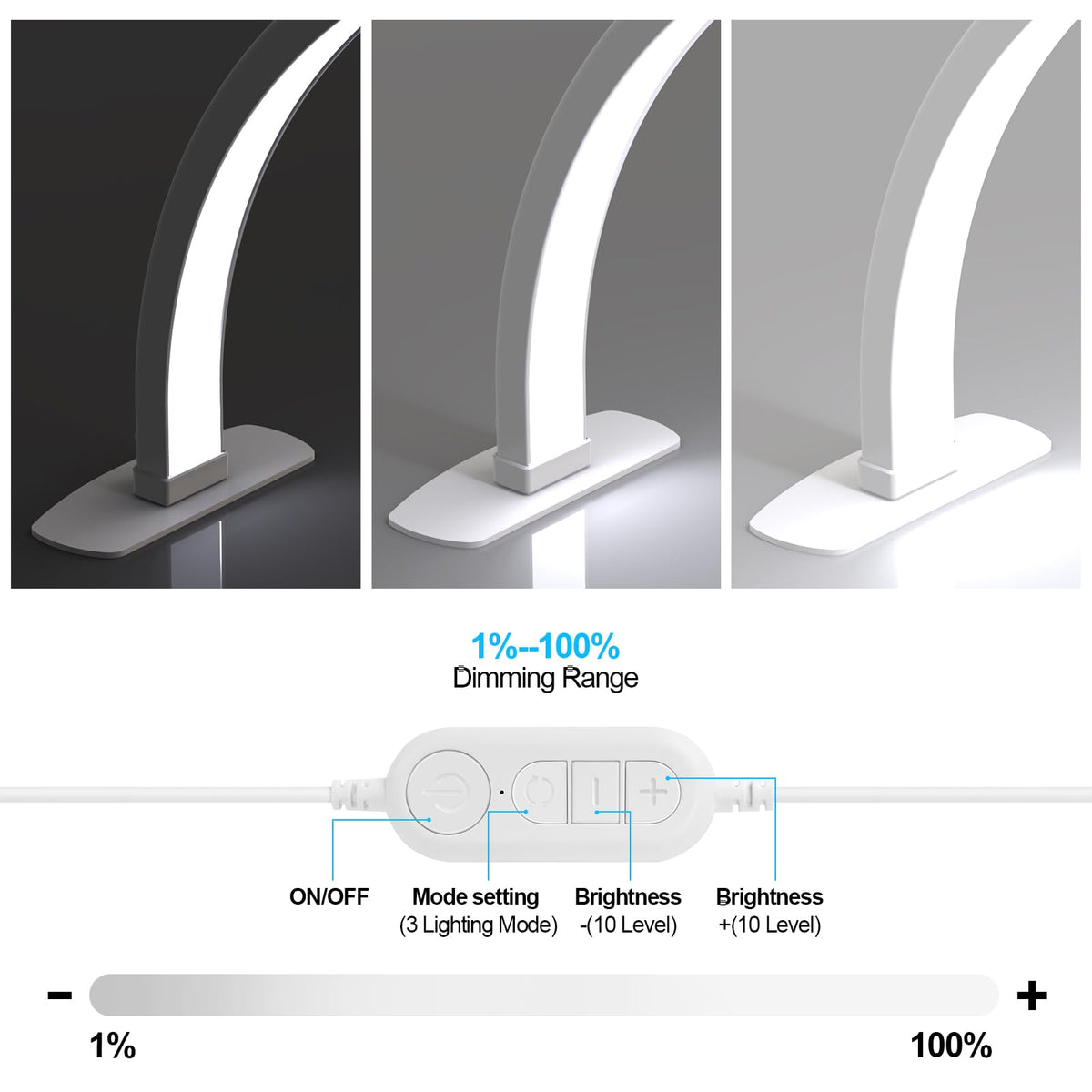 Kadden Foldable Large Half Moon LED Light,29" Arch Light for Table Nail Desk with Phone Stand, Upgrade Arch Light for Nail Techs with Wire Controller for Manicure Tattoo Beauty (White, Large)