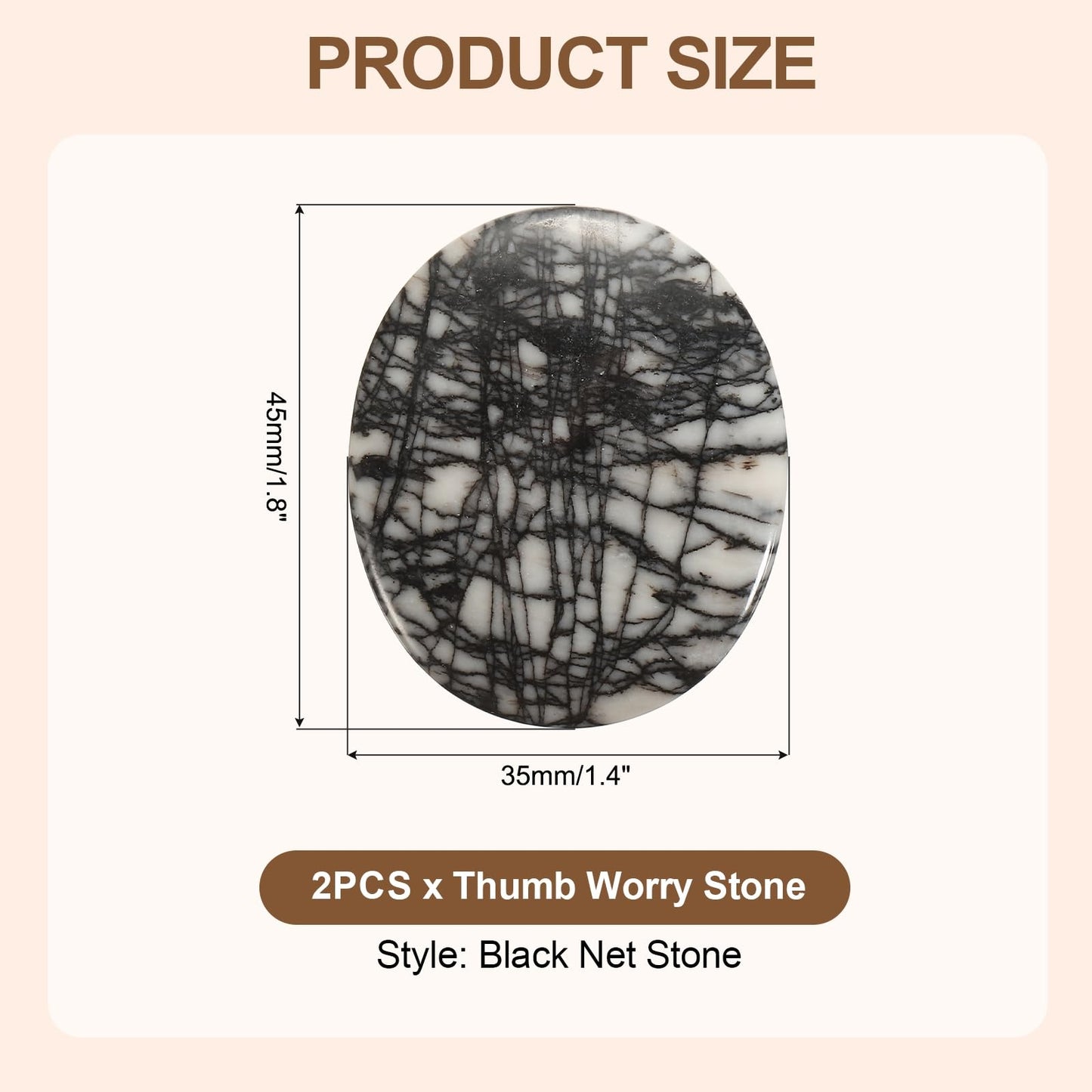 MECCANIXITY 2 Pcs Thumb Worry Stone for Anxiety, Black Net Stone Relief Crystals Hand Thumb Stones Pocket Gems Natural Polished for Yoga Meditation Relief