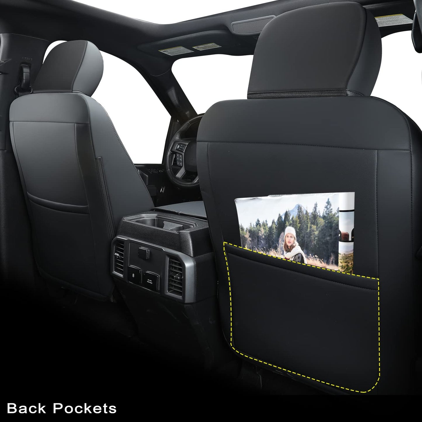 LUCKYMAN CLUB Custom Seat Covers X06-XLT for F150 SuperCrew 2015-2025 Pickup Car Truck, Waterproof Faux Leather, Full Coverage, Also Fit 2017-2025 F250/F350 (Black Full Set)