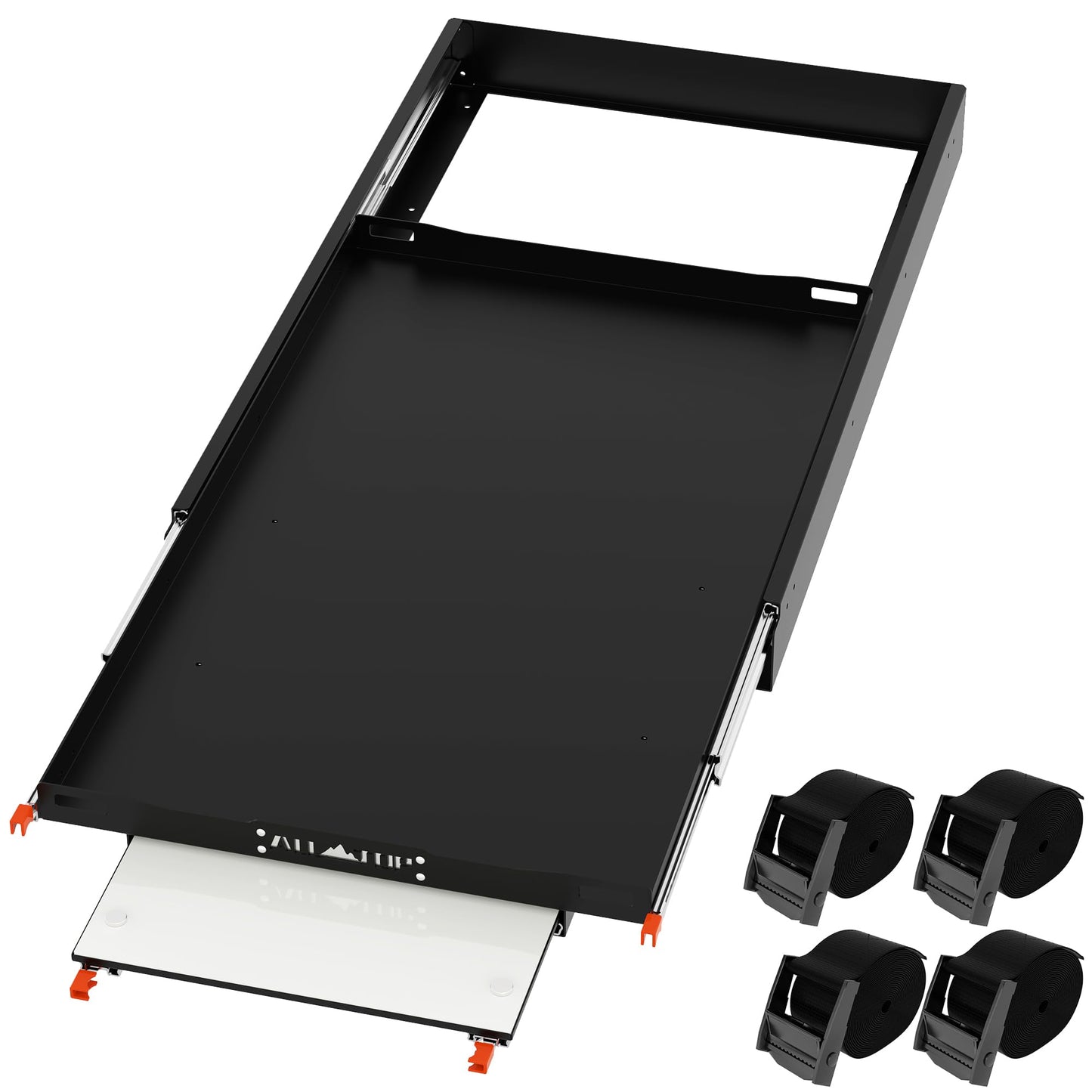 ALL-TOP Fridge Slide with Chopping Board, Inner 29.3 x 18.7in, Vehicle Refrigerator Slider with 4 Buckle Straps, Max 287 LBS, 3rd Gen