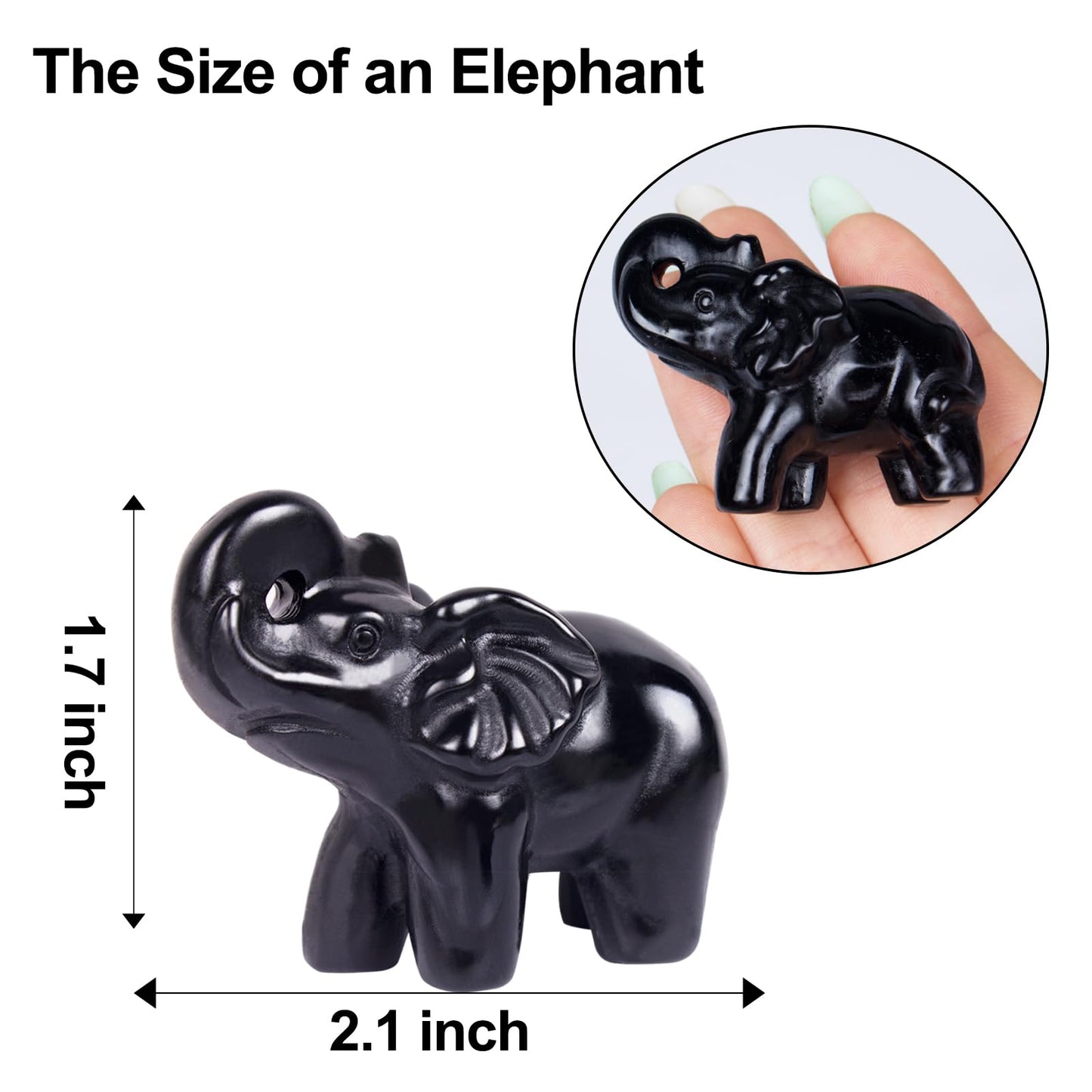 Hguxmcu 2 Inch Black Obsidian Crystal Elephant Sculpture Handcrafted Healing Stone Animal Figurine Spiritual Home Decor Lucky Charm Gift for Wealth Success Positive Energy and Meditation Lovers