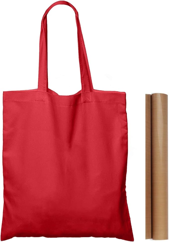 NPBAG 1 Pack 15'' X 16'' Red Cotton Tote Bag, Lightweight Blank Bulk Cloth Bag with 1pc of PTFE Teflon Sheet