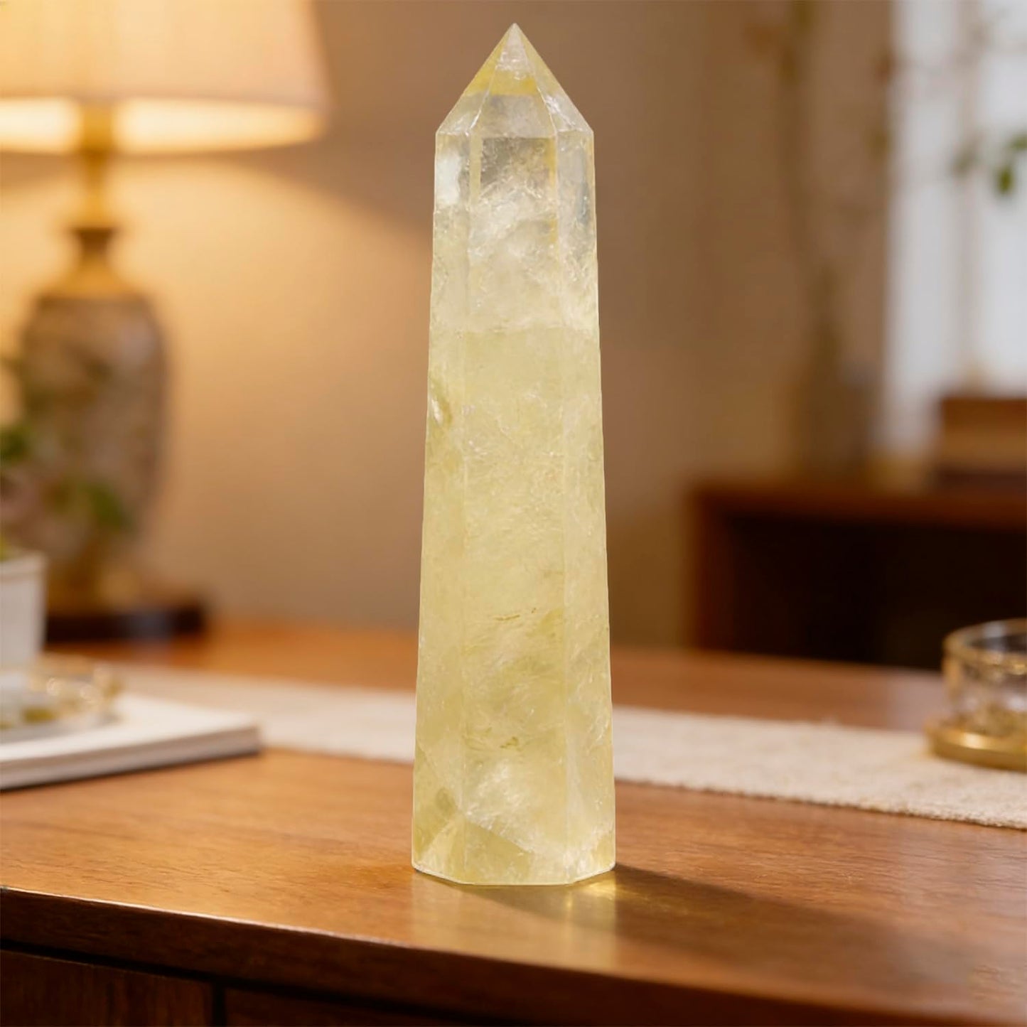 Natural Citrine Crystals Point Wand Reiki Healing Stone Rose Quartz Crystal Pillars for Crystal Collectors and Reiki Energy Balance(5.9inch Wand Citrine)