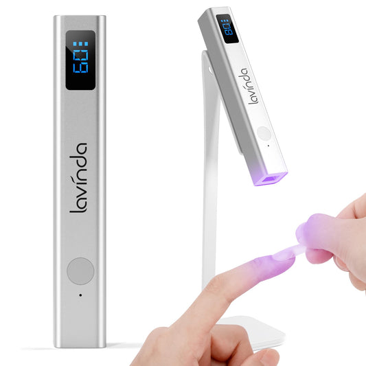 Lavinda Handheld UV Light for Gel Nails with Stand, Mini Nail Lamp with LCD Display, Portable Cordless Rechargeable UV Led Nail Lamp Nail Dryer for Fast Curing Gel Polish for Home DIY Manicure