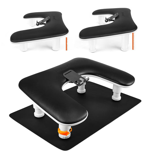 JODSONE U-Shaped Black Manicure Arm Rest for Nails Tech with Rotating 360°Built-In Phone Holder and Adjustable Nail Arm Rest Detachable Manicure Hand Rest for Salon Design (Includes Black Nail Mat)