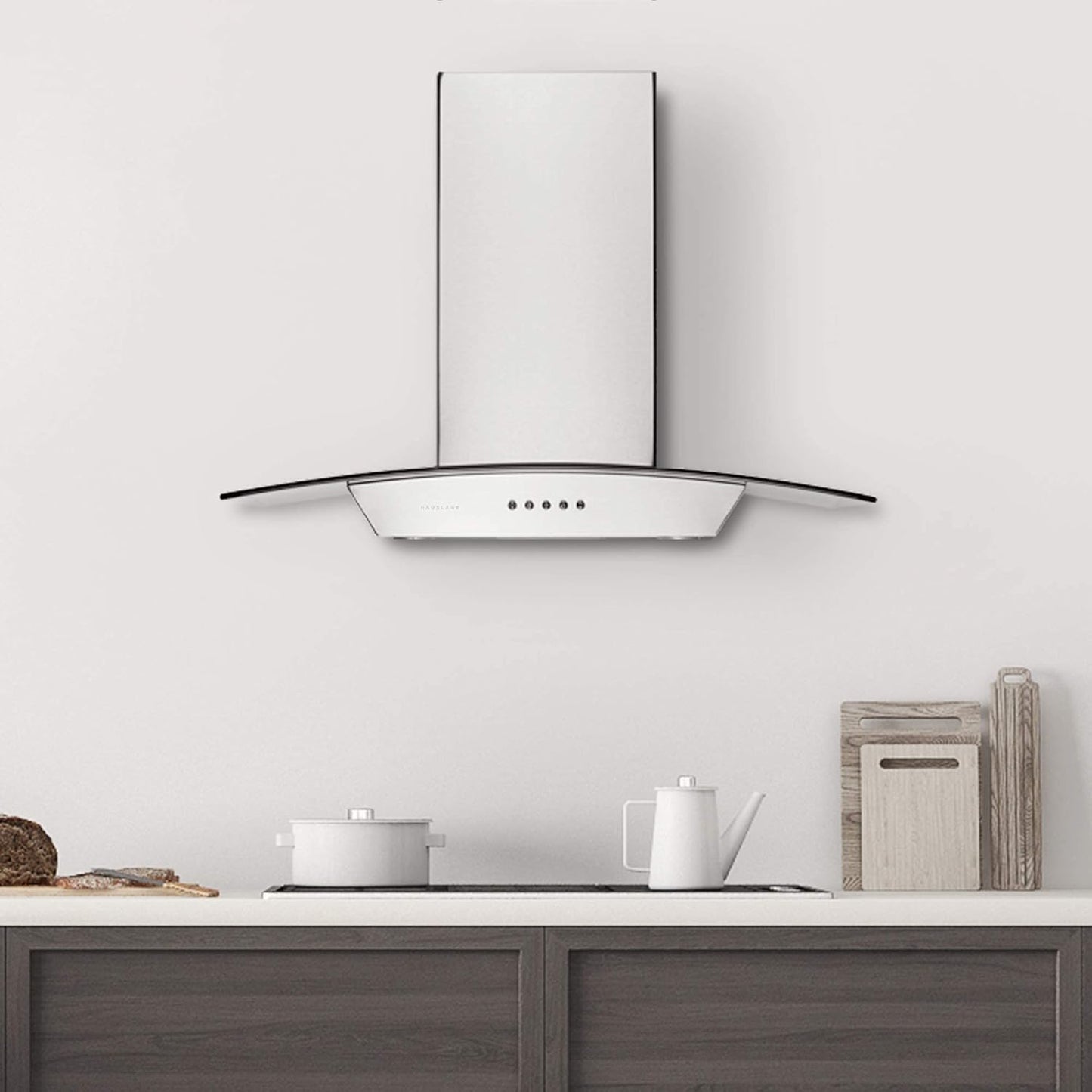 Hauslane Range Hood Wall Mount 30 inch Ducted/Ductless Convertible Kitchen Hood with Stainless Steel and Tempered Glass Stove Vent Hood, 3 Speed, LED Lamps, European Style WM-630