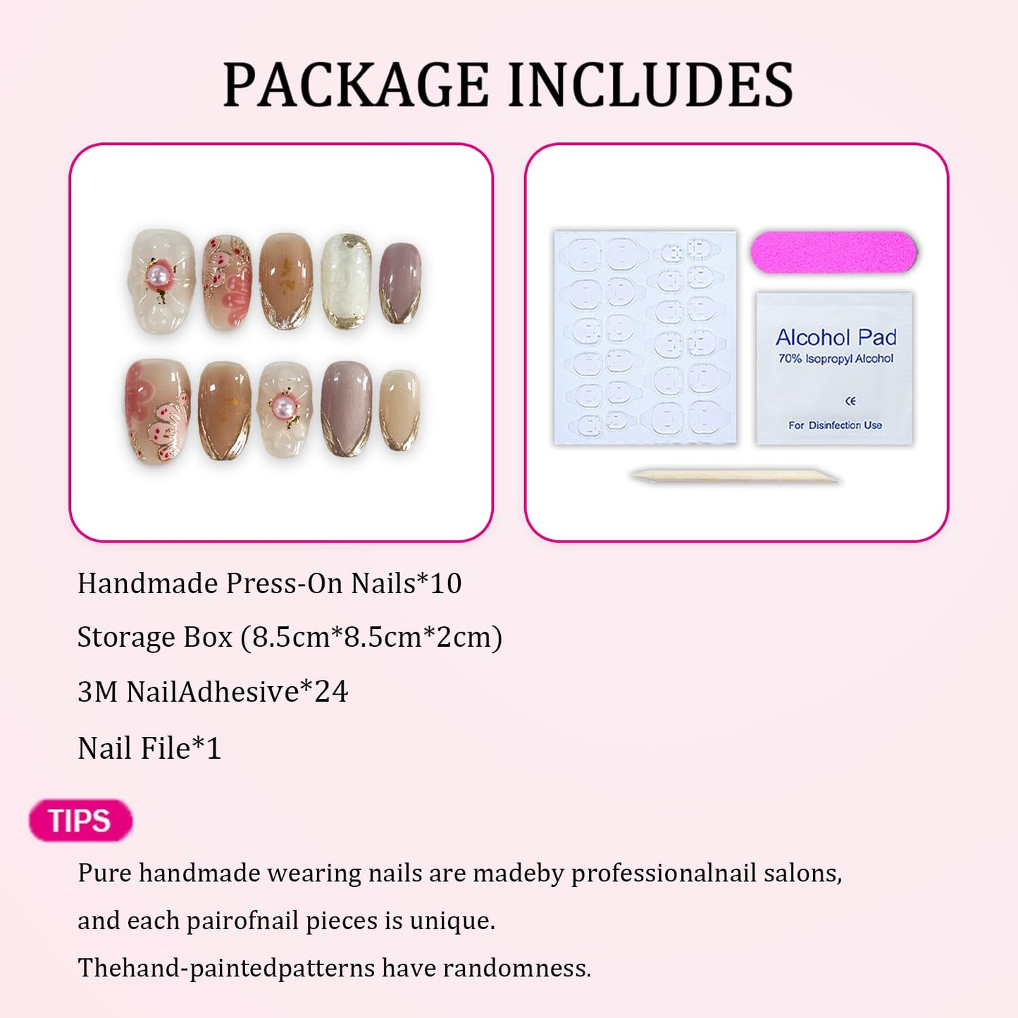 Press on Nails Almond Golden French Tips Nails Thick Acrylic and Muti-Layer Gel Fake Nails Handmade Acrylic Nails with Sweet Flower Pearl Design Full Cover Short Stick on Nails Nail Kits for Women (M)