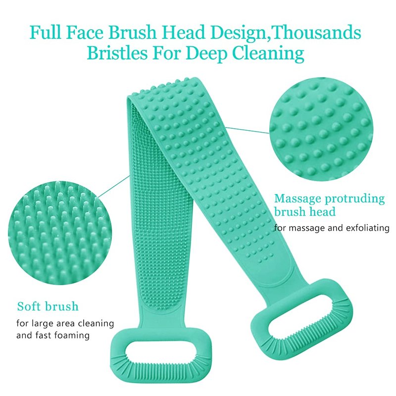 Inmorven Exfoliating Back Scrubber for Shower with Handles, 30 Inch Double-Sided Back Exfoliator Body Scrub Towel, Exfoliating Washcloth Bath Tool for use in Shower, Clean Skin for Men & Women (Green)