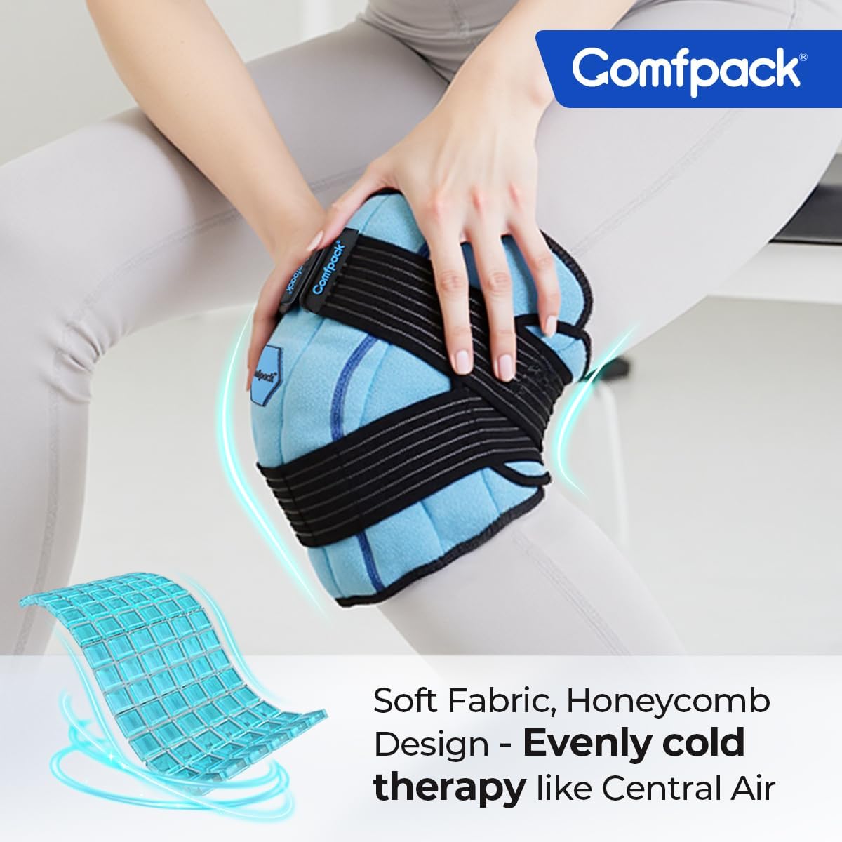 Comfpack Knee Ice Pack Wrap, 2 Hours Long Lasting Coldness Ice & Compression Therapy Flexible Ice Pack for Knee Replacement Surgery, Arthritis Pain, ACL, Swelling, Sports Injuries(23" × 10.3"")"