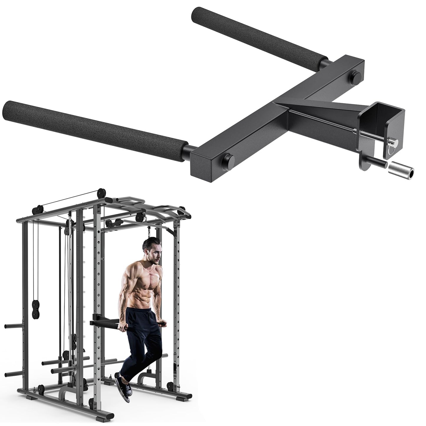 Kipika Y-Shaped Dip Bar for 2" x 2"" Power Cage with 5/8"" or 1"" Hole - Dip Bar Attachments for Home Gym - Heavy Duty Power Rack Attachments - 2"" x 2"" Squat Rack Accessories for Strength Training"