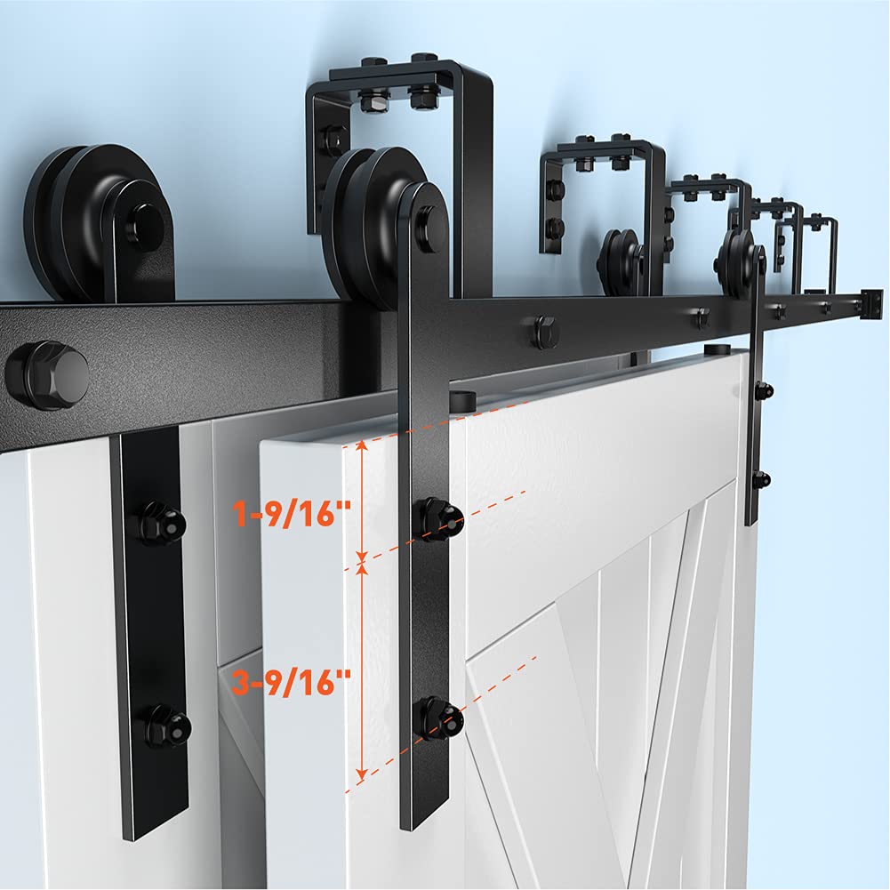 ZEKOO 5FT Double Track Bypass Sliding Barn Door Hardware Kit for 2 Doors, Bypass Barn Door Track Kit, Low Ceiling, Easy Install, I Shape Hanger, Fit 30" Wide Door Panel