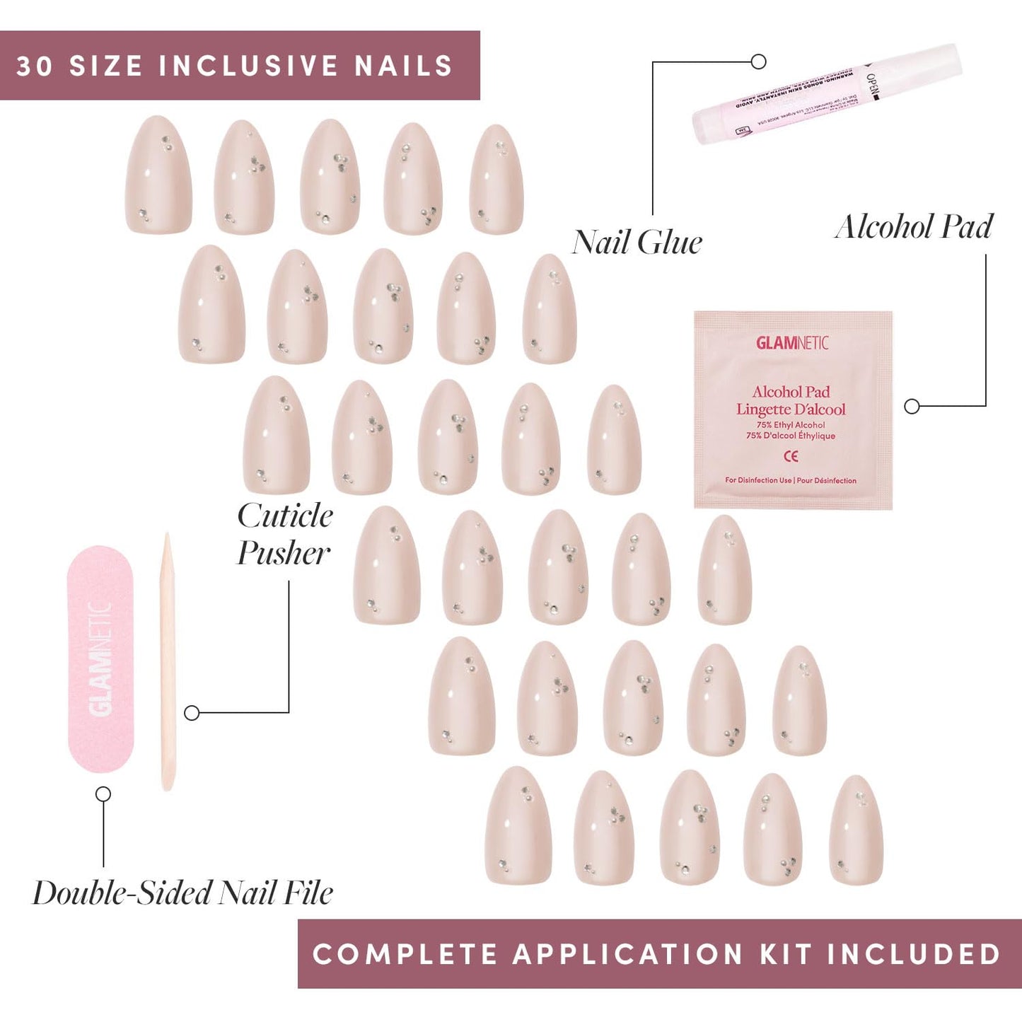 Glamnetic Press-On Nails Bundle - First Dance & Hailey | Short Almond Fake Nails with 3D Gemstones | Glazed Short Almond False Nails | Reusable, Salon-Quality Nail Kits