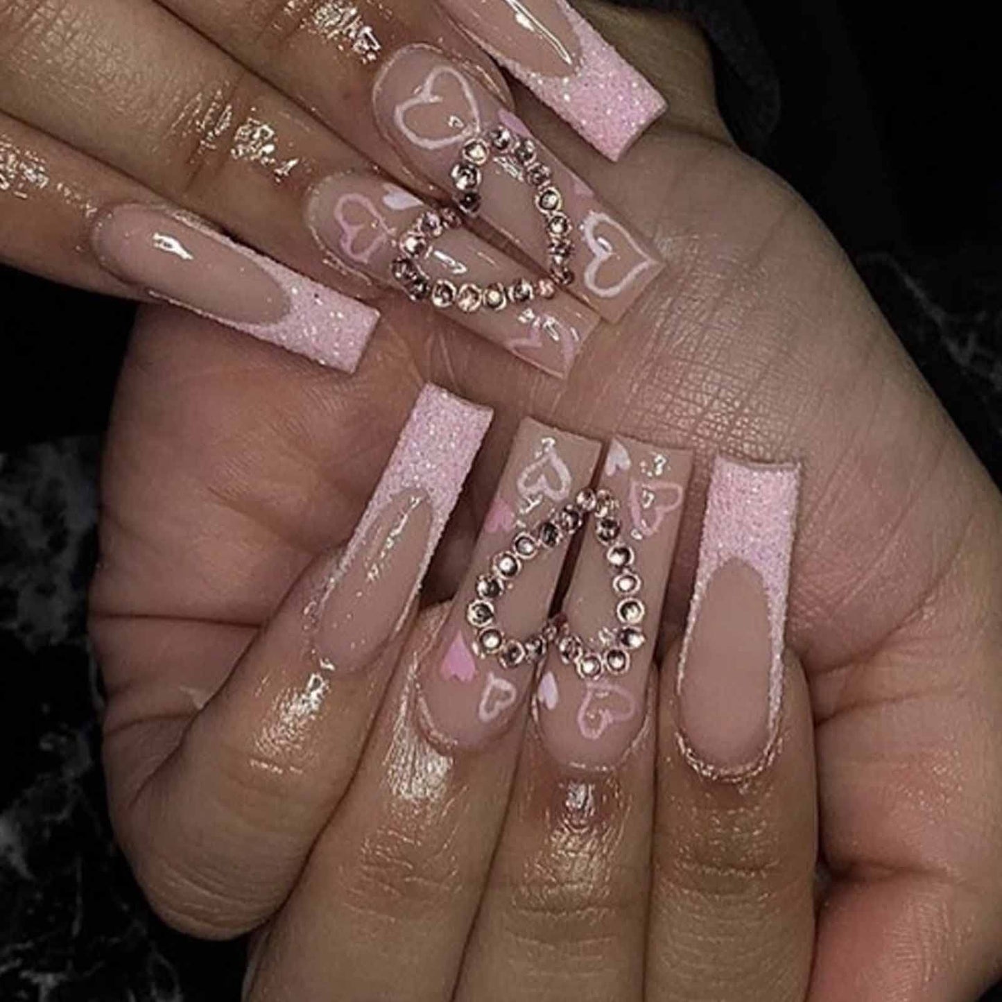 DANMANR Long Press on Nails Square French Fake Nails Full Cover Nude Acrylic False Nails for Women and Girls 24PCS (Pink Luxury)