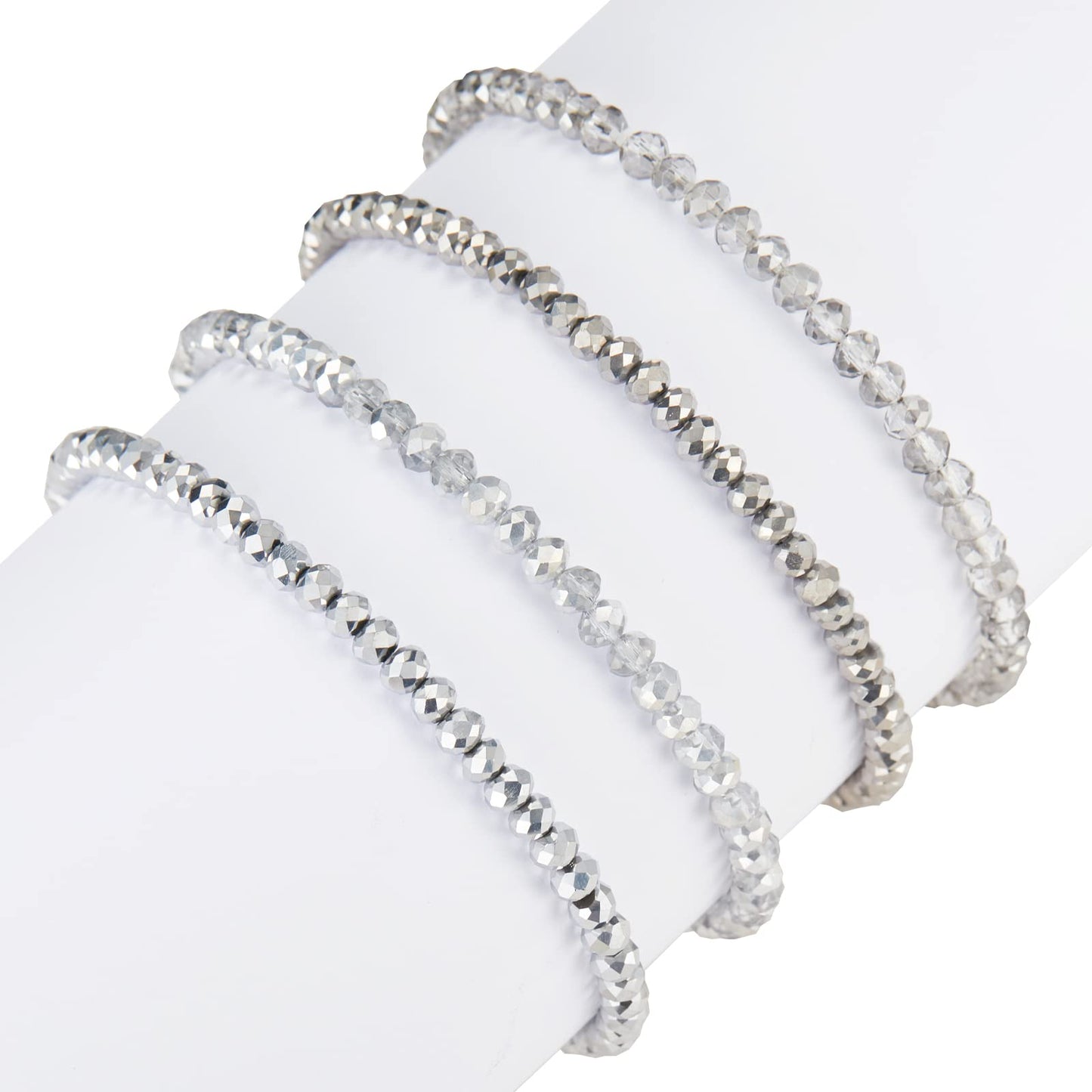 Noessla Beaded Boho Stretch Bracelet Colorful Stackable Crystal Beads Bracelets Trendy Costume Jewelry Mothers Day Gifts for Women(Silver)