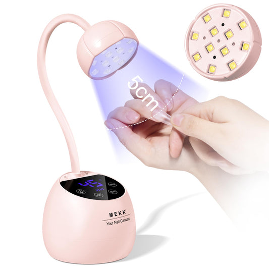 MEKK Gooseneck UV LED Nail Lamp - 36W Cordless Mini UV Light for Gel Nails for Home & Travel, Single Nails Light for Detail Work, Flash Cure Lamp with Auto Sensor, 4 Timers, Flower Design (Pink)