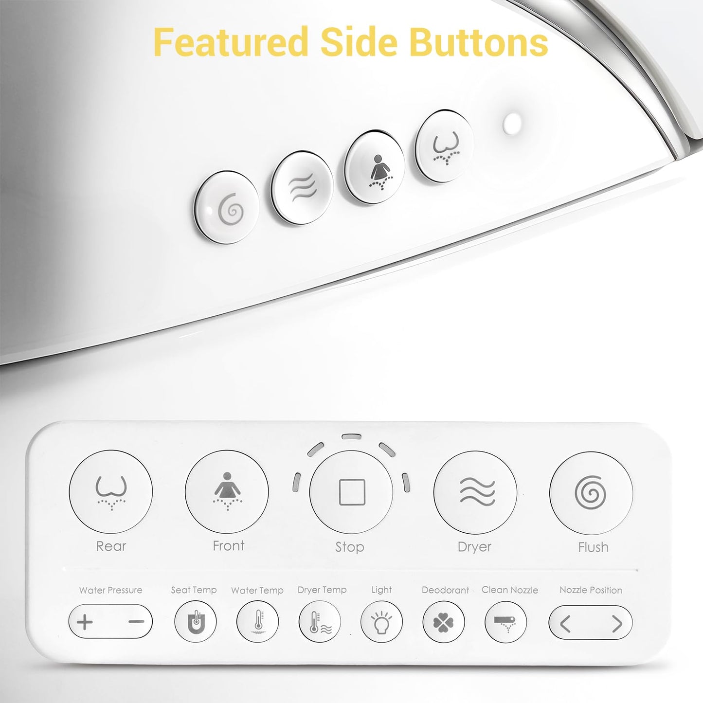 ELLAI Silver Strip Artistic Smart Toilet,Powerful Flush,Auto Open/Close,Comfort Height,Instant Warm Water&Dryer,Remote,Foot sensor,Auto flush,Heated seat,Deodorization,Low water pressure requirement