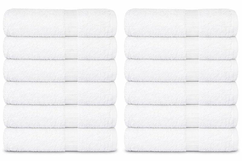 GOLD TEXTILES 100% Cotton Washcloth - 12 Pack | 13x13 inches | White - Ultra Soft, Highly Absorbent, Long Lasting and Quick Drying - Hotel & Spa Collection Cool Feel Fingertip Towels