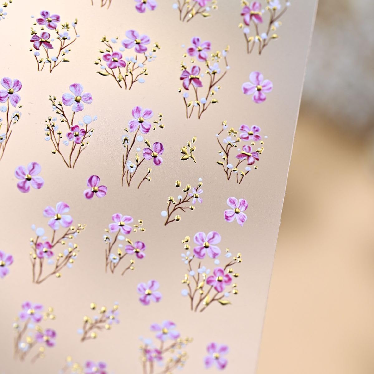 Flowers Nail Stickers 5D Embossed Purple Nail Art Stickers Self-Adhesive Spring Summer Nail Decals for Women Girls DIY Manicure 1 Sheet