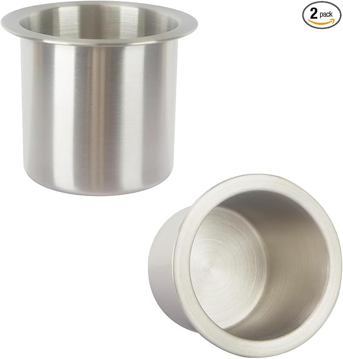 2Pcs Drop-in Cup Holder,304 Stainless Steel Automotive Cup Holders,Silver Poker Table Drink Holder Dining Table Cinema Sofa Yacht Boats Cars Touring RV Car Drop-in Drink Cup Holder
