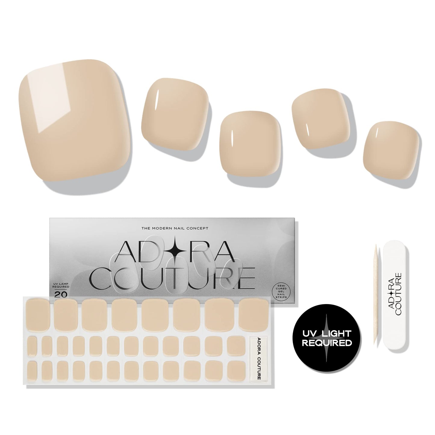 Semi Cured Gel Nail Strips - 32 pcs Gel Pedicure Stickers, Easy to Apply & Remove Toenail Stickers, Salon Quality at Home & Long Lasting - UV Nail Lamp Required - Light Brown P