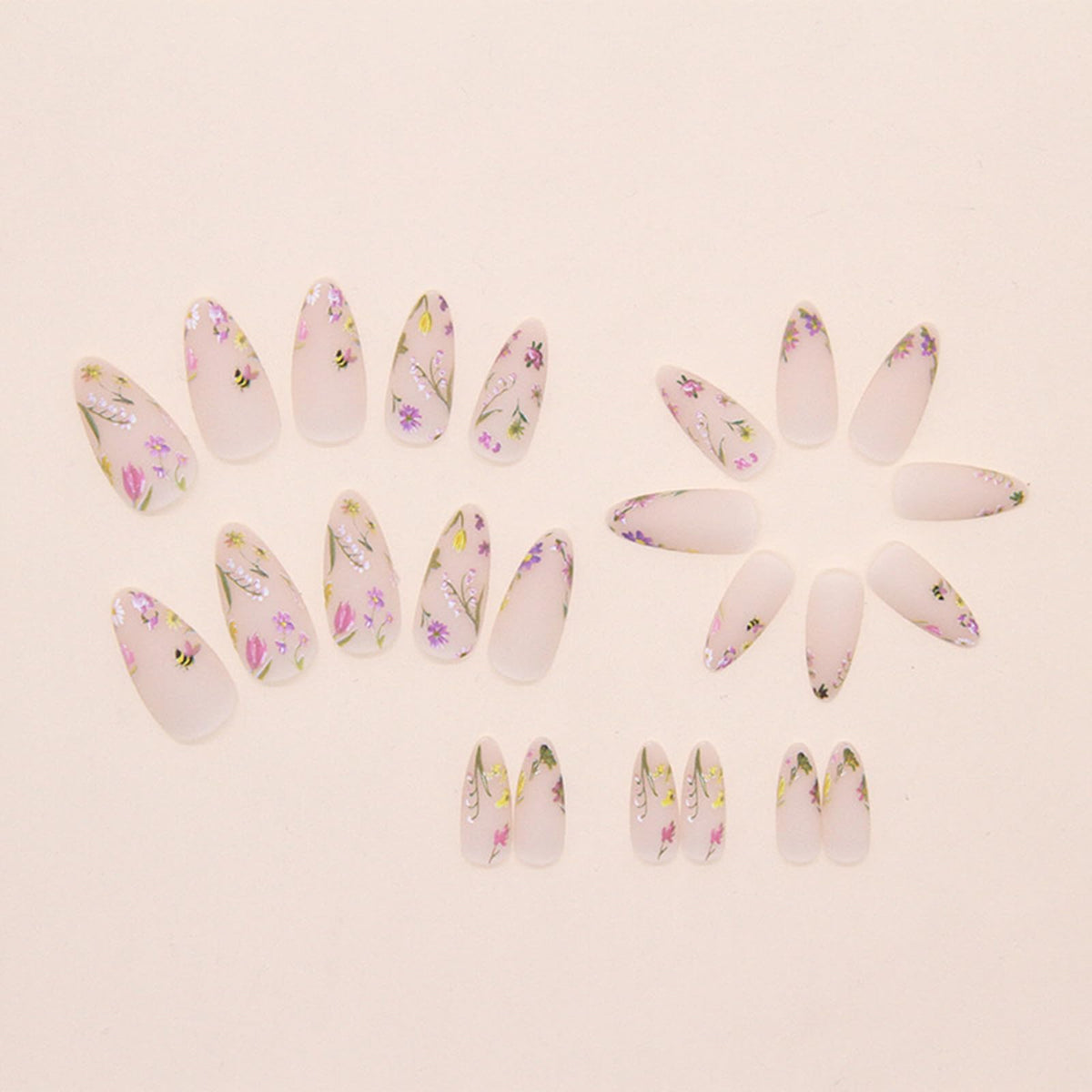 IMRAIN Press on Nails Almond Medium Fake Nails with Flower Designs Glue on Nails Matte Full Cover Acrylic False Nails Summer Cute Floral Stick on Nails for Women