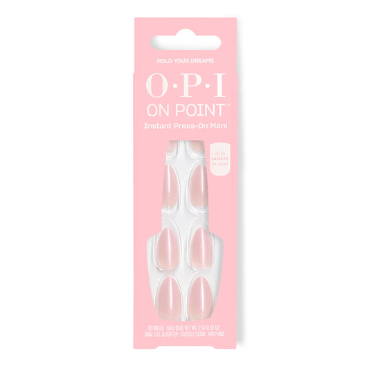 OPI On Point Holo Your Dreams | Short Almond Opaque Neutral Holographic Press On Nails | 30 Count with Glue | Long Lasting, Reusable, Non-damaging | Spring 2026