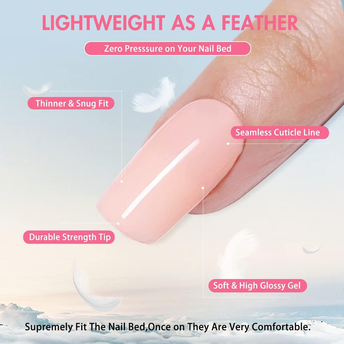 Ombre Pink Press On Nails Short Square,KXAMELIE Gel Nails Press ons with UV Coating,Short Coffin Solid Color Fake Nails,Natural Fit Petite Glue on Nails for Women Girls Daily Wear