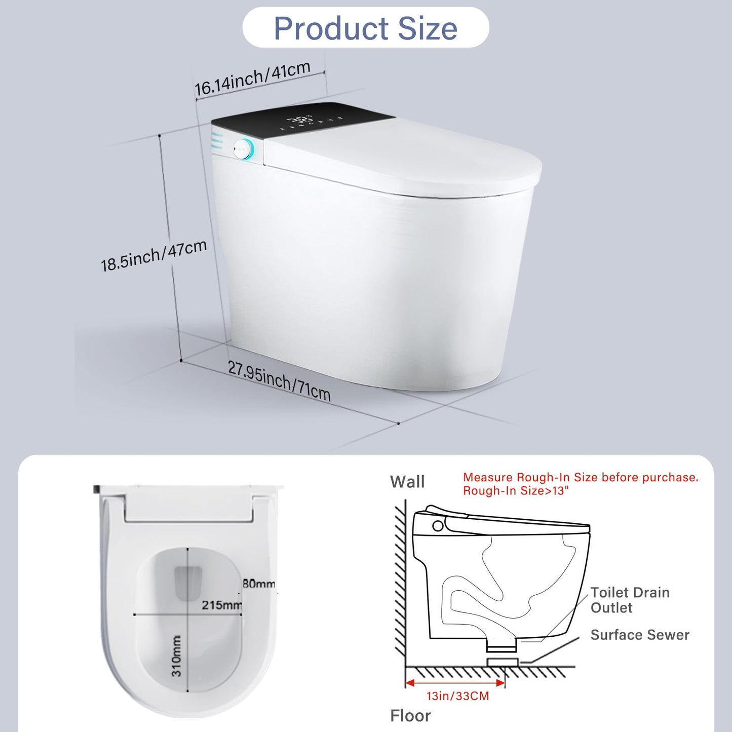 Smart Toilet, One Piece Bidet for Bathrooms, Modern Elongated Toilet with Warm Water, Dual Auto Flush, Foot Sensor Operation, Heated Bidet Seat, Electric Tankless Toilets with LED Display