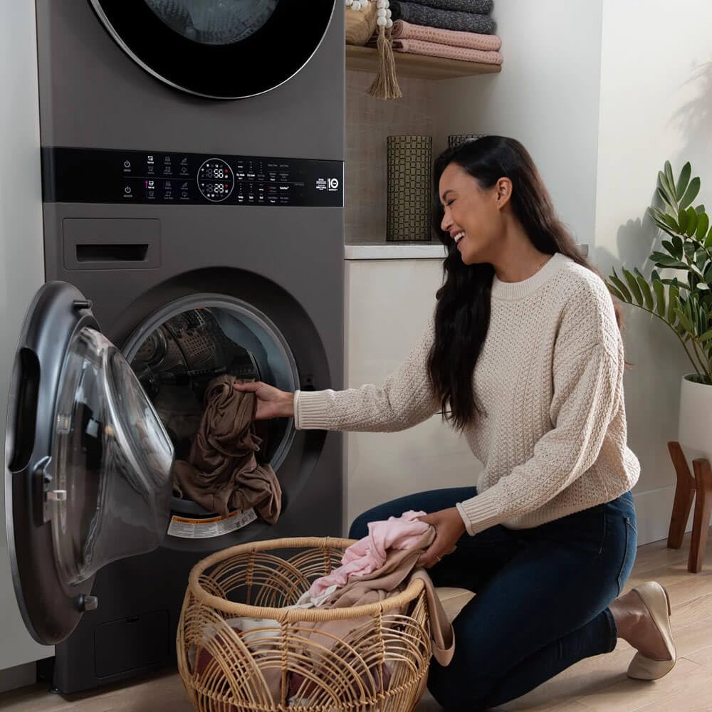 LG 5.0 cu. ft. Washer 7.8 cu. ft. Dual Inverter Heat Pump Ventless Dryer Electric Laundry Center in Black Steel