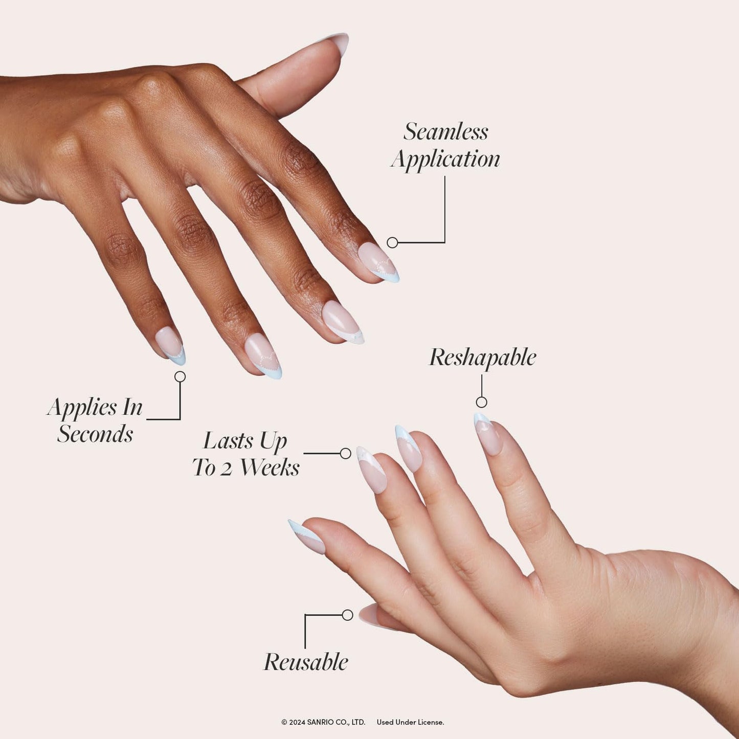 Glamnetic x Hello Kitty® and Friends Press On Nails - Cinnamoroll™ French Tip | Short Almond Blue 3D French Tip Graphic Fake Nails in a Glossy Finish | 15 Sizes - 30 Nail Kit with Glue