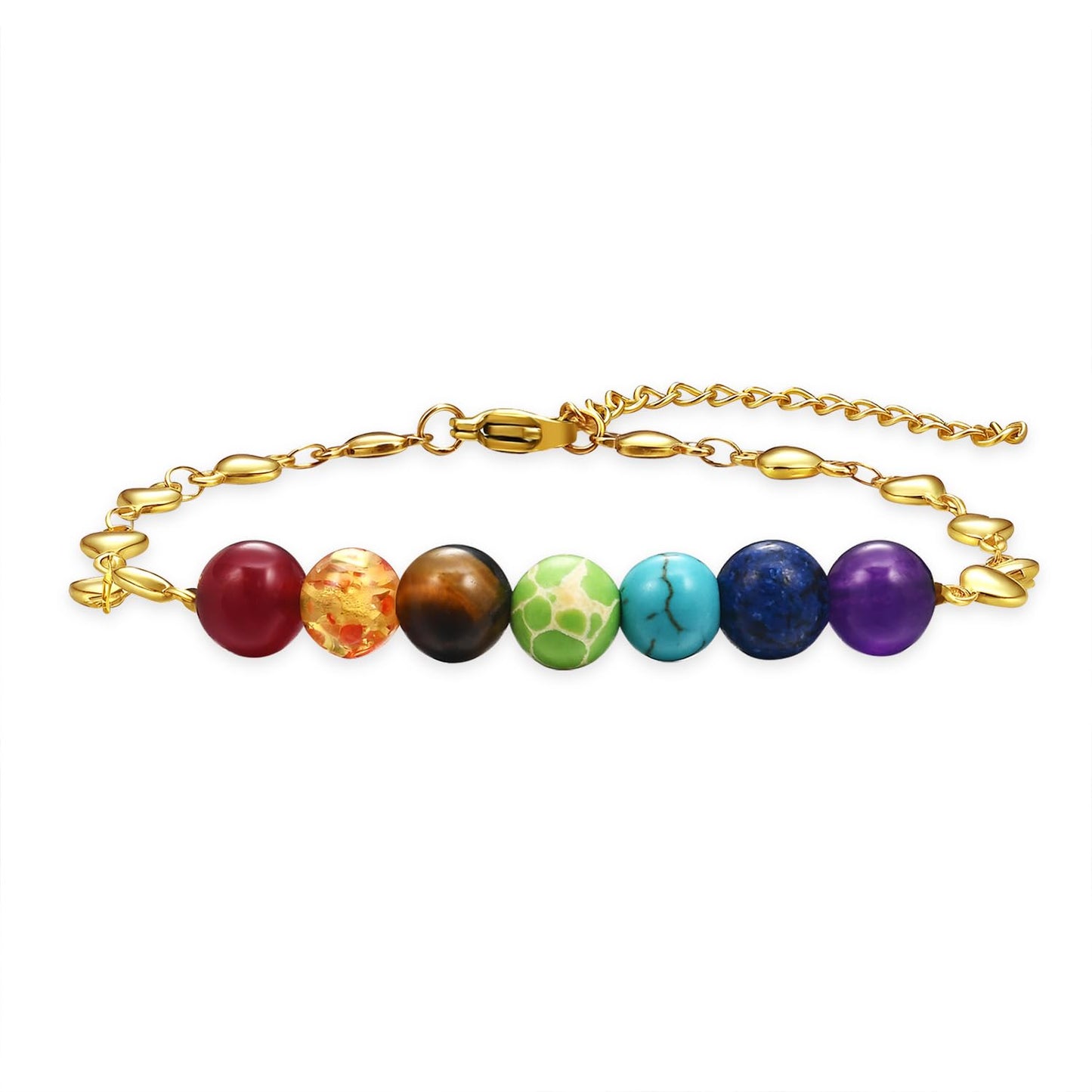 YOTHIWAD 7 Chakra Bracelets for Women Adjustable Stainless Steels 8mm Natural Round Gemstone Beads Reiki Healing Crystal Ankle Bracelet Yoga Energy Jewelry