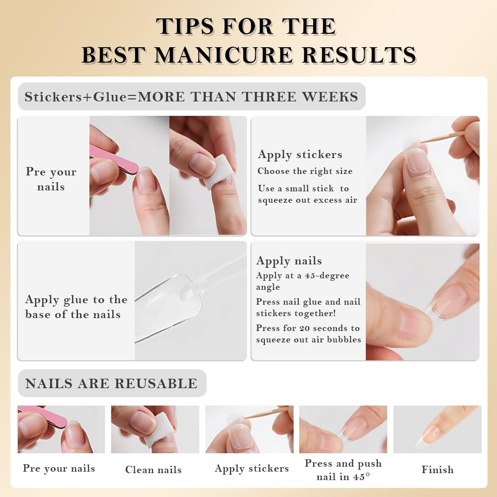 evpct French Tip Press On Nails Short Almond, Mauve Taupe + White Tips, Chrome Glazed Glossy Short Almond Fake False Press on Nails, Reusable Gel Stick on nail Press ons Nail Kits, Salon Quality